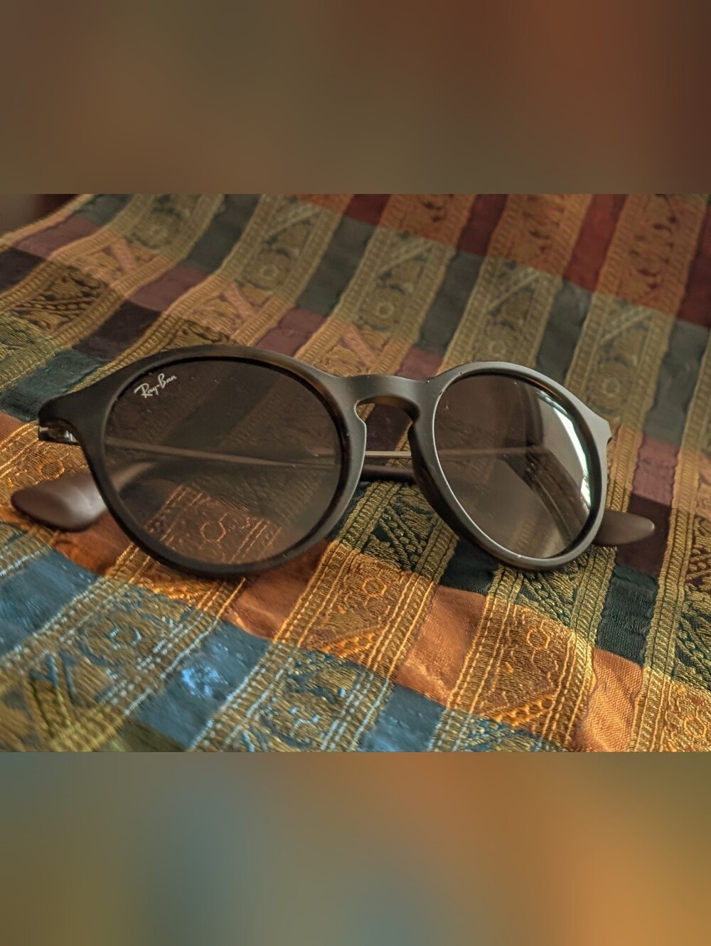 Ray-Ban Matte Black-Brown Round Sunglasses with Brown Lenses